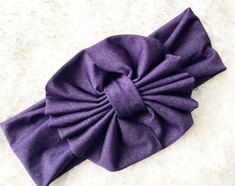 Heather Purple Floppy Bow Head Wrap, Messy Bow, Baby Headband, Headband, Turban, Knot, Clips, Girl Bow, Big Bow, Baby Bow, Petite Bow