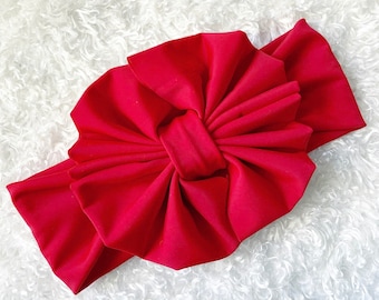 Rode slappe strik hoofddoek, rommelige strik, babyhoofdband, hoofdband, tulband, knoop, clips, meisjesstrik, grote strik, babystrik, kleine strik, biggetjes