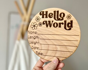 Birth stats wooden sign / retro flowers baby stats sign / newborn photos / hello world newborn sign / hospital crib sign / baby shower gifts