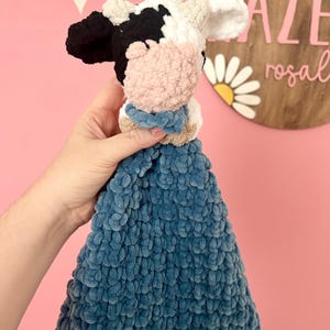 Classic cow blankie friend / blue cow lovey / crochet cow blanket / baby shower gift / READY TO SHIP