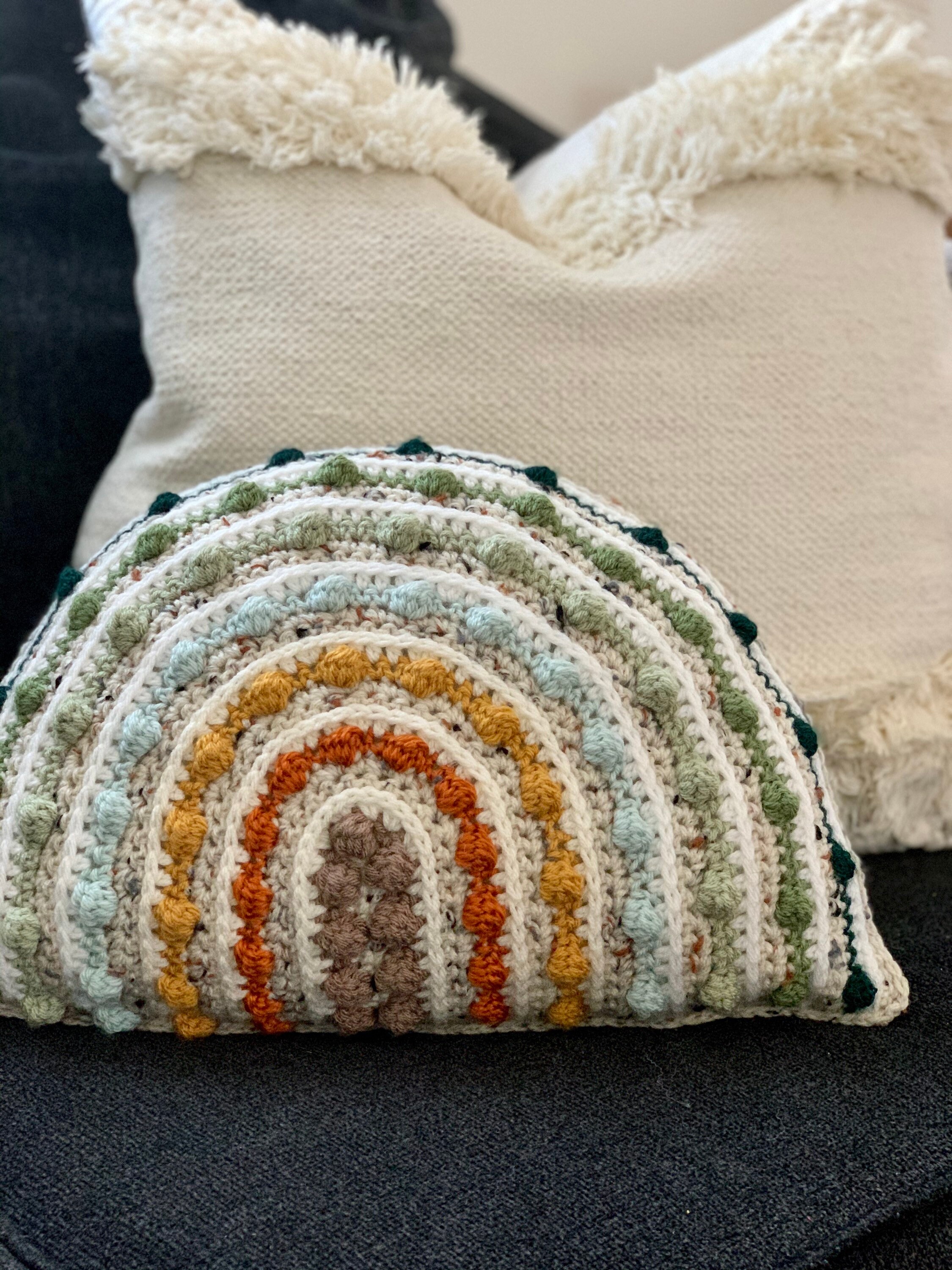 Large harvest half moon crochet rainbow pillow Etsy