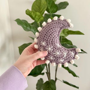 Crochet Moon Rattle: Embroidered Stars, Sensory Baby Toy