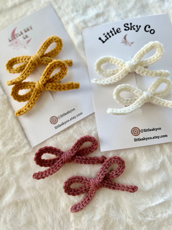Crochet Bow Hair Clips: Handmade Alligator Clip Set - Etsy