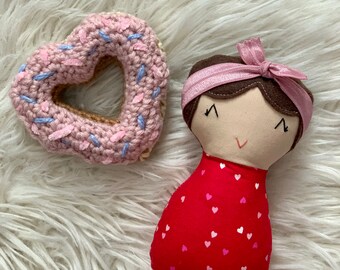 Valentine Light Brown Hair Mommy and Baby Handmade Swaddle Dolls