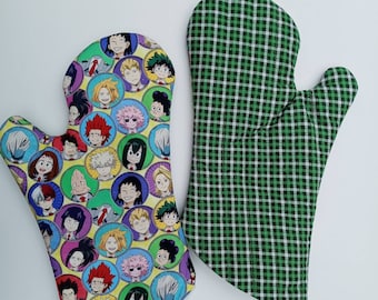 Student Heros Oven Mitt; nerdy gift kitchen accessory geeky anime class one super powers quirk