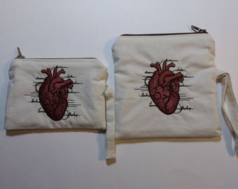 MANY SIZES AVAILABLE - Anatomical Heart Embroidered Coin Purse // Wallet // Wristlet // Pouch Dice Bag