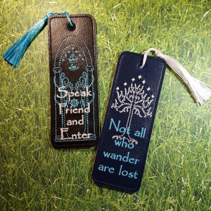 Middle Earth Embroidered Bookmark // Doors of of Durin // Tree of Gondor // Glow in the dark // Lord Rings **tassel may vary**