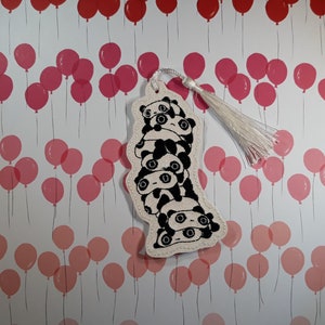 Stack of Pandas Embroidered Bookmark // Cute Glitter **tassel may vary**