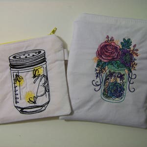 MUCHOS TAMAÑOS DISPONIBLES - Mason Jar Bordado Monedero Monedero // Luciérnagas // Ramo de flores // Pulsera // Bolsa de dados