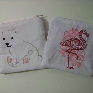 Monedero bordado tropical o ártico // Oso polar // Flamenco // Rosa blanco // Billetera Teléfono Caso Muñeca Bolsa de dados