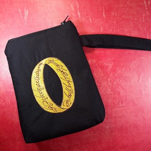 MUCHOS TAMAÑOS DISPONIBLES: bolsa para dados con un anillo bordado // Monedero con cremallera, billetera y pulsera // Fantasy Lord Fellowship Tolkien