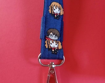 Chibi Wizards Fabric Lanyard; 1 inch wide 18 inch long Badge Holder Lobster Clasp gift fantasy pin book series gitd