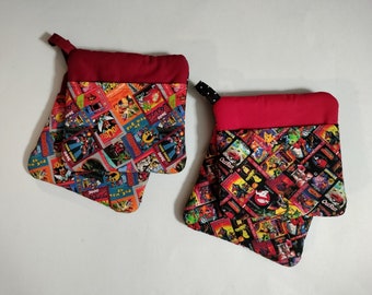 Retro Gaming Hot Pad Set of 2; video console games nerdy kitchen linens geeky great gift baking cooking housewarming