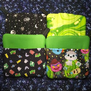 Space Travelers Hot Pad Set of 2; rick morty don&#39;t panic hitchhikers guide nerdy kitchen linens geeky great gift cartoon movie