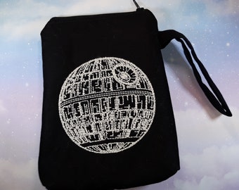 MANY SIZES AVAILABLE - That's No Moon Embroidered Dice Bag Pouch // Zipper Coin Purse Wallet Wristlet // Star Destroyer // Glow in the Dark