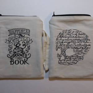 Bibliophile’s Embroidered Wallet / Tea & A Book / Shakespeare Hamlet Soliloquy To Be or Not To Be Skull / Wristlet Coin Purse Pouch Dick Bag