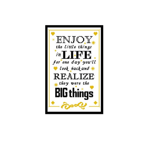 Happy Life Quote Cross Stitch Pattern- Enjoy the little things - Bathroom wall decor - Diy cross stitch pattern modern