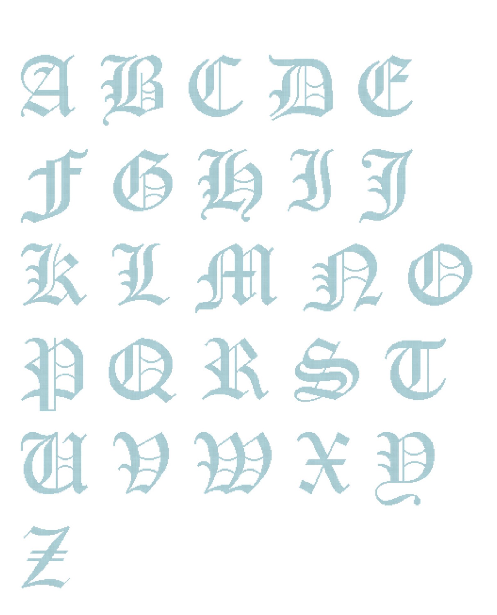 26 Letters Cross Stitch Alphabet Sampler Old English Capital Etsy