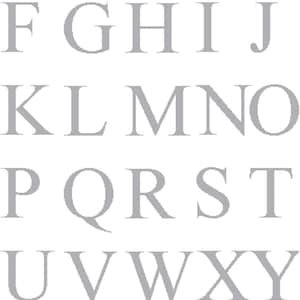 May include: A gray alphabet chart with all the letters of the alphabet in uppercase.