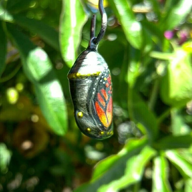 Monarch butterfly chrysalis pendants hand shaped metal etsy