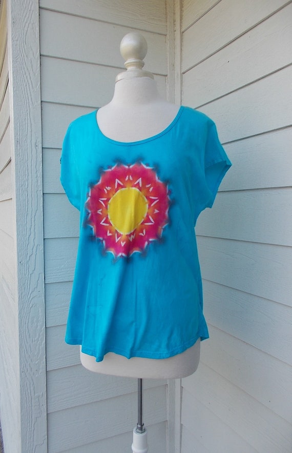 Tie Dye Cotton Shell  Women's Cap Sleeved Cotton Tee LARGE