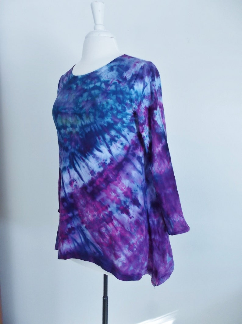 Small Hanky-hem tunic Ice dye tie dye Women/'s Long Sleeve Cotton Shirt