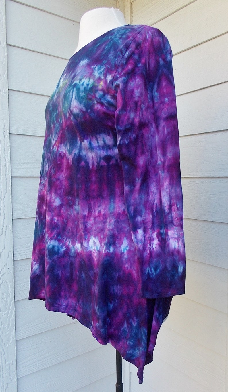 Women/'s  Long Sleeve Hanky-hem Ice dye tie dye Cotton Shirt