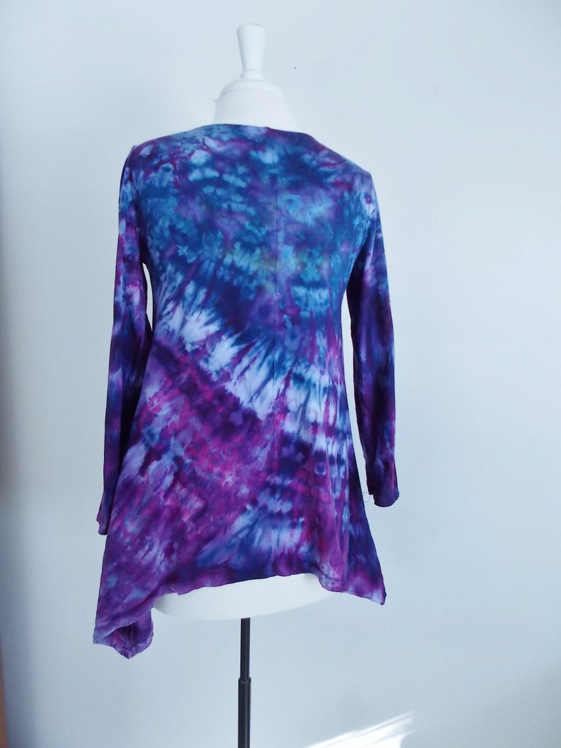 Small Hanky-hem tunic Ice dye tie dye Women/'s Long Sleeve Cotton Shirt