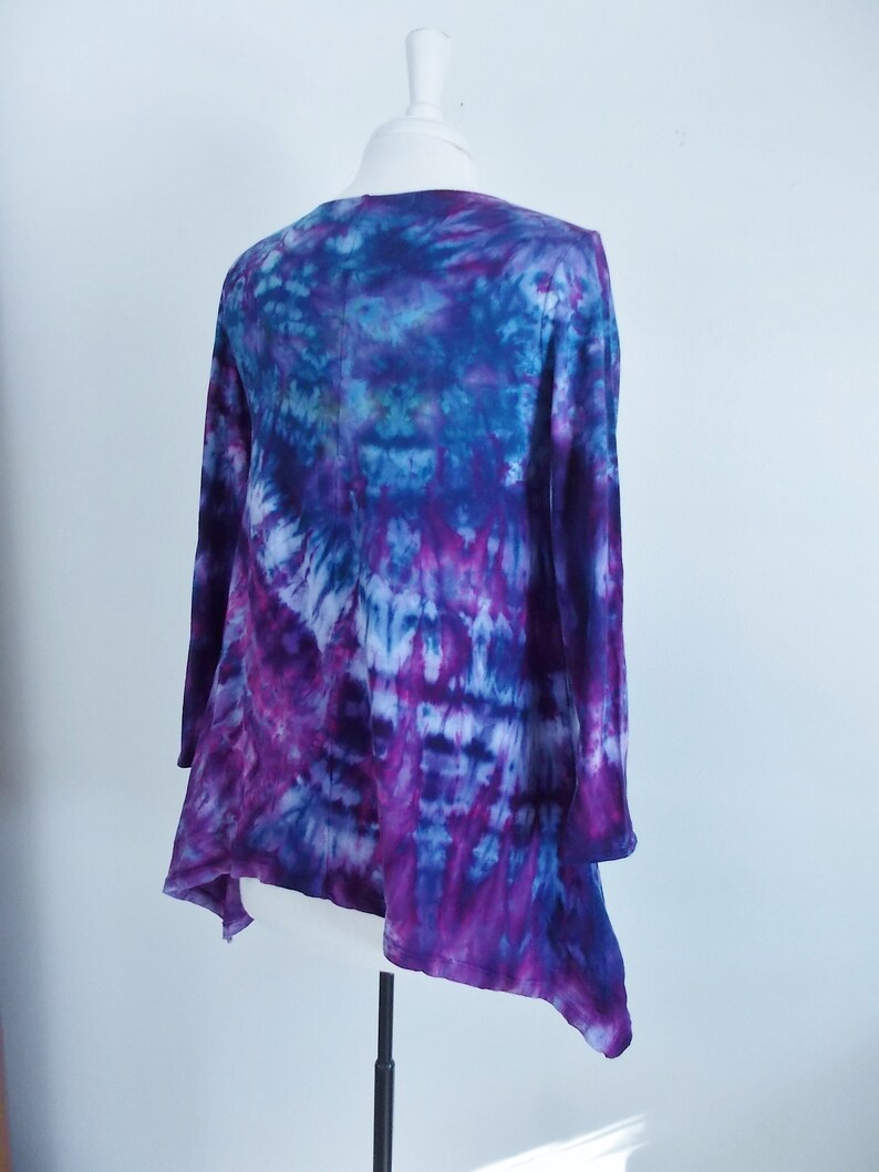 Small Hanky-hem tunic Ice dye tie dye Women/'s Long Sleeve Cotton Shirt