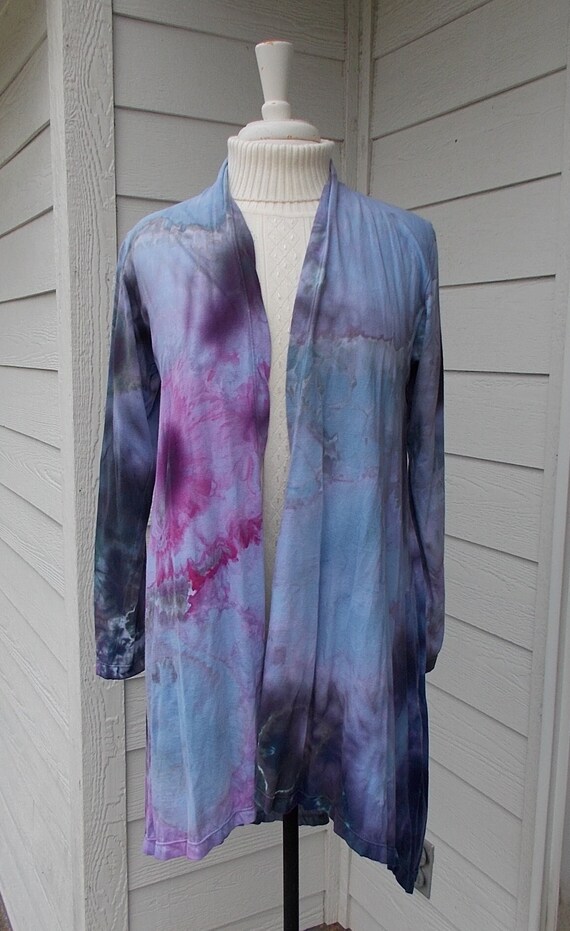 SMALL Long Sleeve Tie Dyed Open Front Cotton Jacket, Long Cardigan, Tie Dyed Jacket, Tie Dyed Cardigan