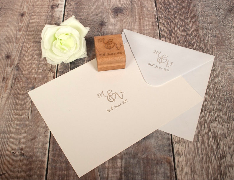 Monogram Stamp. Use this personalised rubber stamp on your wedding or engagement stationery, favours or thank you cards