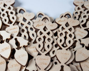 100 Welsh Lovespoon Wedding Favours, personalised love spoons with custom text, these engraved wooden wedding favours are made in Wales