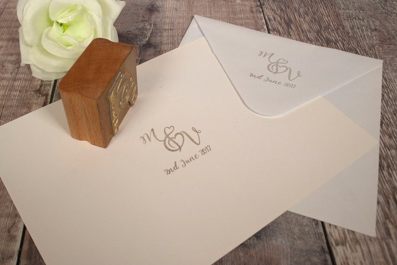 Monogram Stamp. Use this personalised rubber stamp on your wedding or engagement stationery, favours or thank you cards