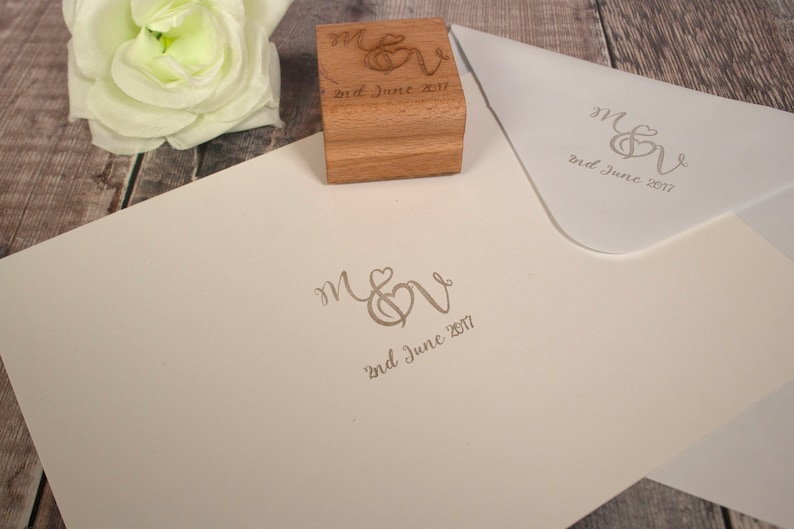 Monogram Stamp. Use this personalised rubber stamp on your wedding or engagement stationery, favours or thank you cards