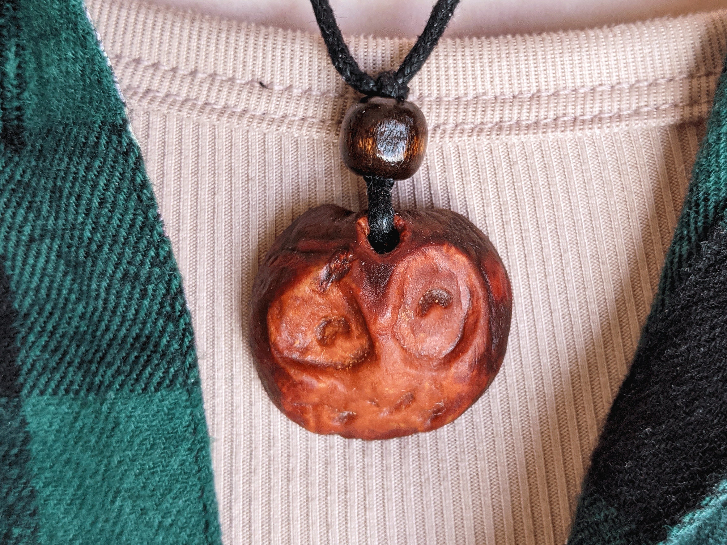 Hand-Carved Avocado Stone Necklace Owl Spirit Guide Natural Jewelry