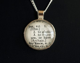 Dictionary Page Necklace Joy Silver Pendant