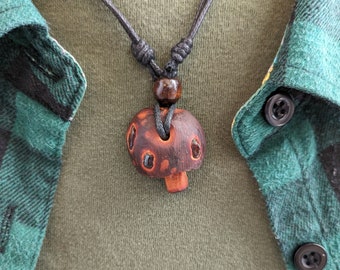 Red Garnet Necklace Carved Avocado Stone Necklace Poison Mushroom Toadstool Natural Jewelry with Healing Stone