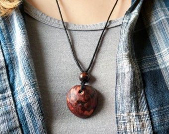 Hand-carved Avocado Stone Hidden Heart Necklace Natural Jewelry