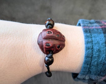 Ladybug Bracelet Hand-Carved Avocado Stone Natural Jewelry With Garnet Healing Stones
