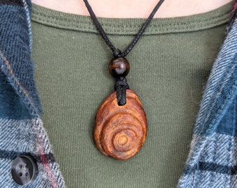 Hand-Carved Avocado Stone Necklace Bullseye Circle Natural Jewelry