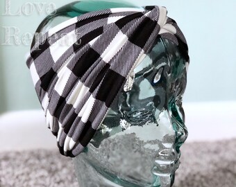 Diadema a cuadros estilo búfalo: turbante convertible, cuello holgado