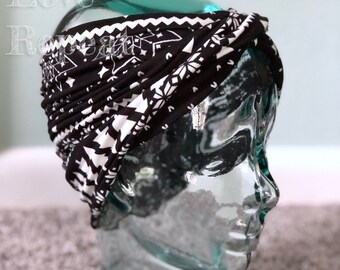 Opaska na głowę Fair Isle Convertible: Czarno-biały elastyczny turban
