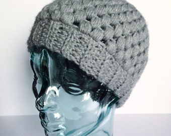 Women's Winter Hat, Crochet, Grey