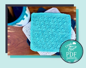 Crochet Pattern :  Rainy Day Dishcloth | How To Tutorial | Digital Dowload PDF | Two Washcloth Sizes Included |Farmhouse Style Cottage Chic