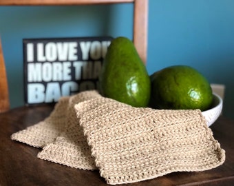 Paños de cocina de algodón tejidos a crochet hechos a mano: Juego de toallitas color crema tostado