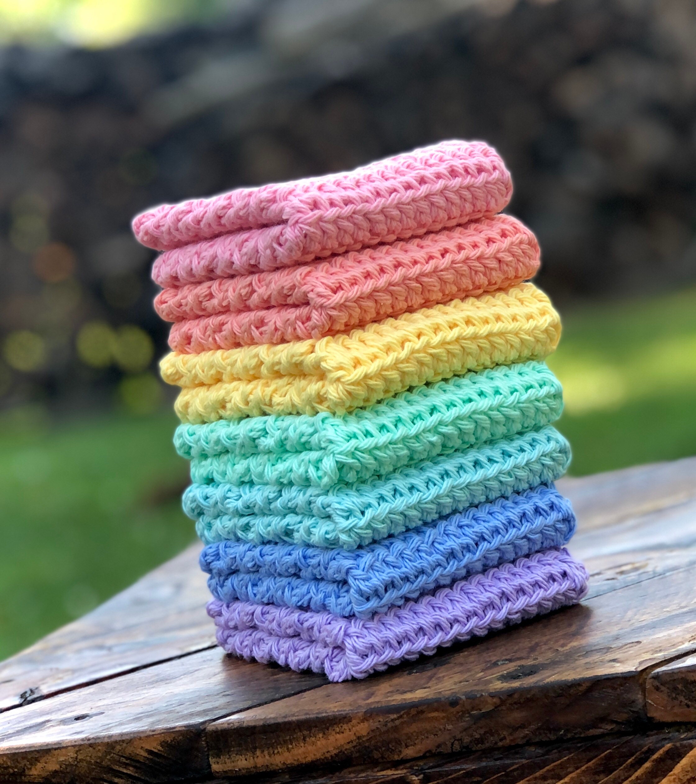 Crochet Rainbow Dishcloth/ Washcloth Handmade Wash Rag set 