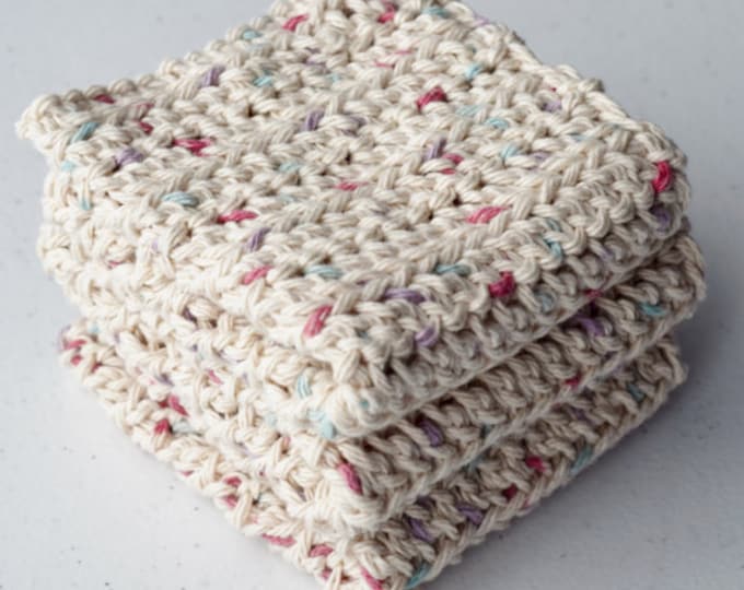 Crochet Dishcloths/ Washcloths Speckled Cream 100 Cotton Handmade Wash