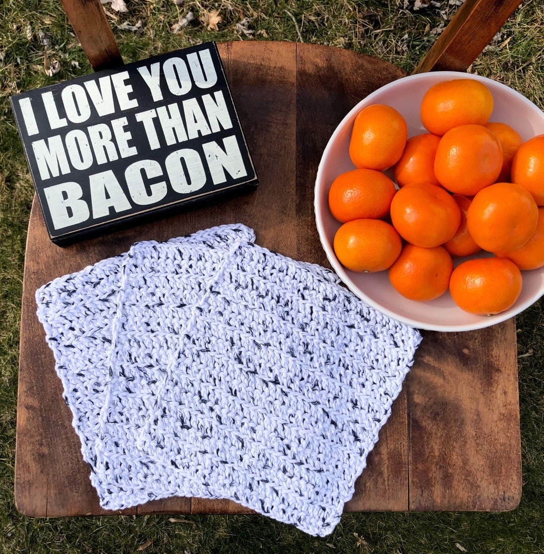 Crochet Dishcloths Washcloths Black Speckled White 100 Etsy