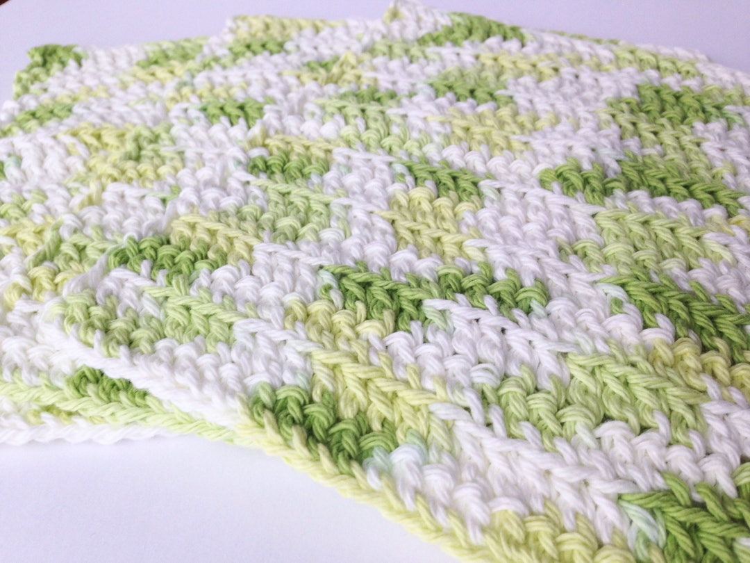 Crochet Dishcloths Washcloths Green and White 100 Cotton Kitchen or
