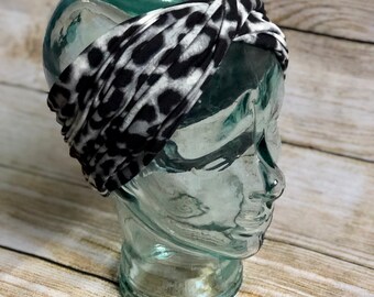Diadema elástica con estampado de leopardo: turbante convertible, cuello holgado